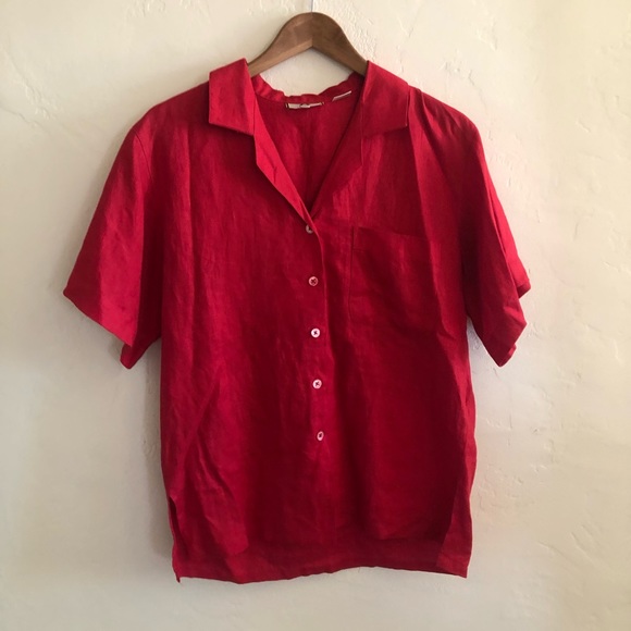 Vintage Tops - Vintage 100% Linen red button down shirt